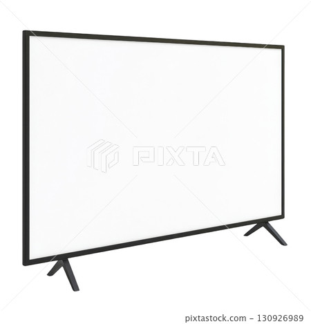 sleek, modern flat screen television with minimalist design, featuring thin black frame and dual stand legs, perfect for contemporary living spaces 130926989