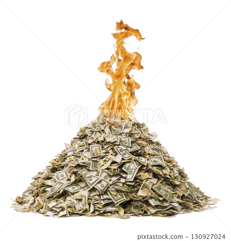 pile of money is engulfed in flames, symbolizing financial loss or waste. burning cash creates dramatic and intense visual, highlighting themes of economic crisis or reckless spending pile of money is engulfed in flames, symbolizing financial loss or waste. burning cash creates dramatic and intense visual, highlighting themes of economic crisis or reckless spending 130927024