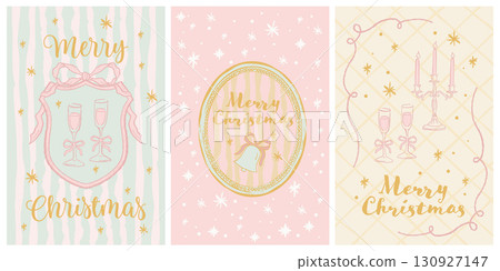 Vintage hand-drawn Christmas card design template set Vintage hand-drawn Christmas card design template set 130927147