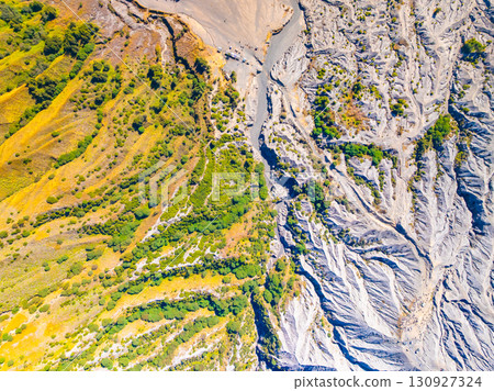 Aerial view top down of Volcano land texture, Abstract nature Background at Bromo volcano indonesia 130927324