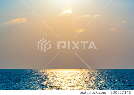 Aerial view Beautiful view sunset over sea surface beautiful wave Amazing light sunset or sunrise sky over sea beach with wave crashing in the ocean.nature background 130927348