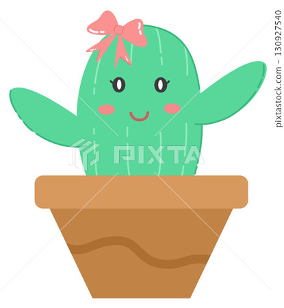 Cute Cactus with a Pink Bow Cute Cactus with a Pink Bow 130927540