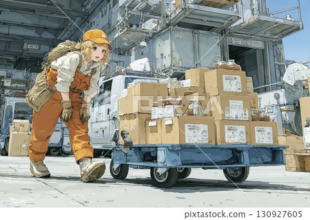 Food Logistics Miyu using a cart in a refrigerated warehouse 130927605