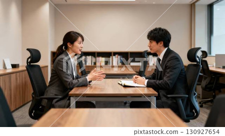 男人和女人在辦公室進行一對一會議 130927654