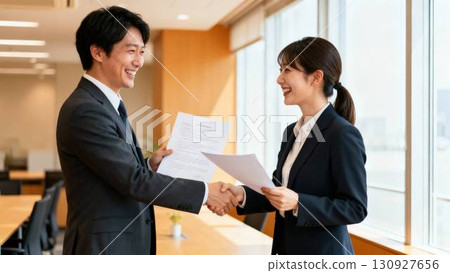 商務人士簽約並握手 商務人士簽約並握手 130927656