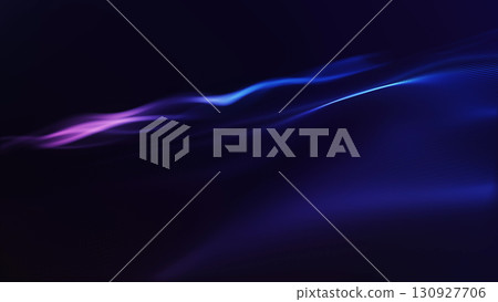 Abstract futuristic blue and purple neon wave of particles glowing on a dark cyber digital background. 130927706