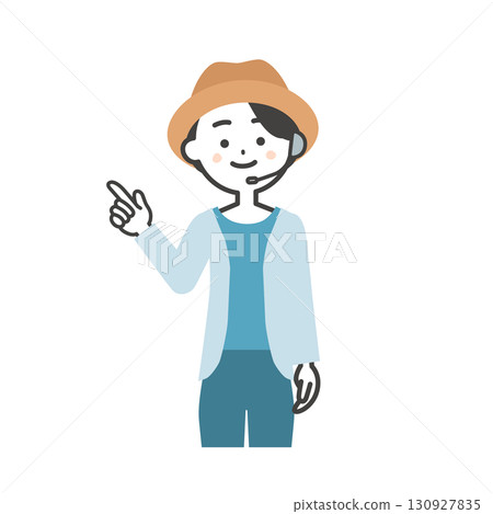 夏季戶外活動女主持人用手指指點的插圖 130927835