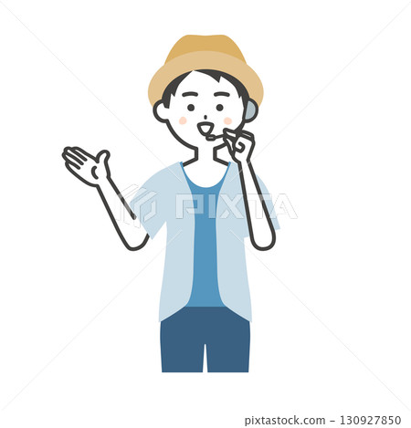 夏季戶外活動主持人指點的男性插圖 130927850