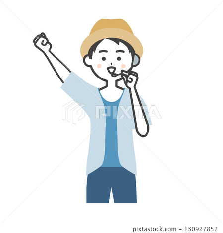 Illustration of a male host of a summer outdoor event making a pose 130927852