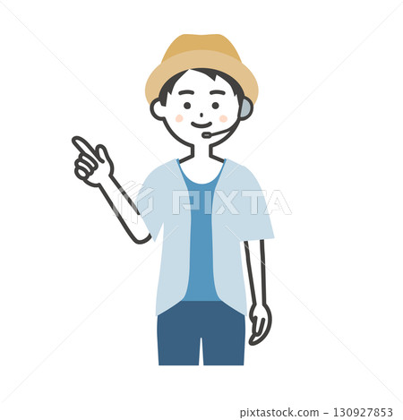 夏季戶外活動男主持人用手指指點的插圖 夏季戶外活動男主持人用手指指點的插圖 130927853