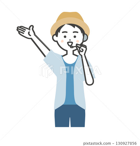 夏季戶外活動的男主持人向上指的插圖 130927856