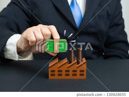 Industry pays taxes to the budget. Symbol of economic responsibility, government revenue, state regulation, corporate finance and development of national infrastructure. 130928035