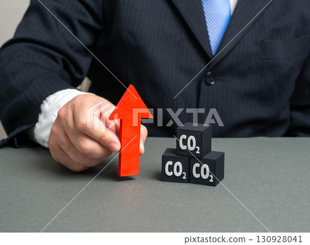 Rising carbon dioxide emissions. Technological solutions to reduce air pollution. Concept of clean energy, environmental protection and global warming. Useful for ecology, science and policy. 130928041