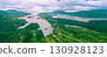 Panoramic view from above of the mountain valley with Holmefjord at sunset. Norway Europe. Horizontal banner 130928123