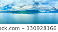 Panoramic view of Kvinnherad fjord (Kvinnherasfjorden) between Lyngstranda and Enes on a cloudy day. Horizontal banner 130928166