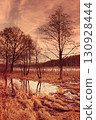 Flooded brook in early spring in trendy mocha mousse color. Vertical photo 130928444