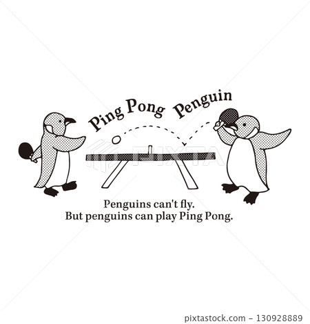[乒乓企鵝] 一隻可愛的企鵝打乒乓球的插圖 130928889
