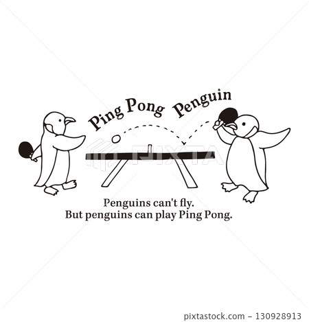 [Ping Pong Penguin] Illustration of a cute penguin playing table tennis (line drawing) 130928913