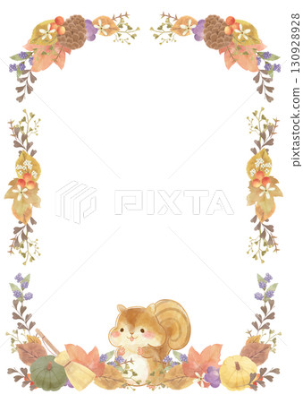 水彩松鼠秋框垂直/可愛背景圖 130928928