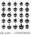 A collection of 25 Halloween pumpkin silhouettes in various spooky vector designs, featuring carved faces, scary expressions, and festive seasonal themes 130929026