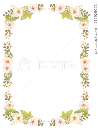水彩畫的白色花朵垂直框架/植物優雅的設計/可用於信紙和邀請卡的背景插圖 水彩畫的白色花朵垂直框架/植物優雅的設計/可用於信紙和邀請卡的背景插圖 130929091