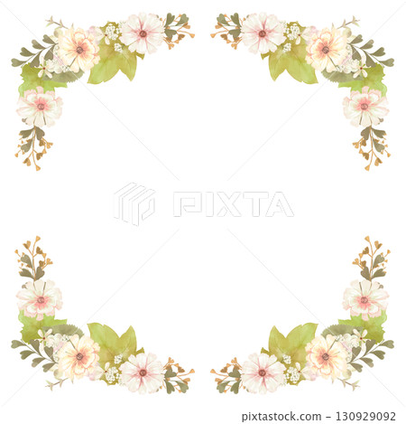 水彩白花框/植物優雅的設計/可用於信紙和邀請卡的背景插圖 130929092