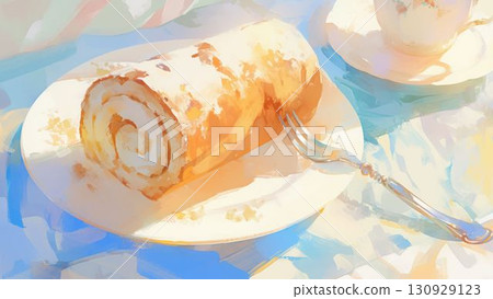 Fluffy roll cake served on a plate 130929123