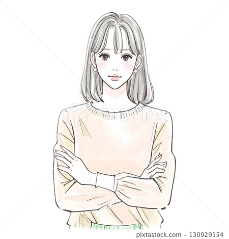 Illustration of a woman with her arms crossed, worried, angry, thinking Illustration of a woman with her arms crossed, worried, angry, thinking 130929154