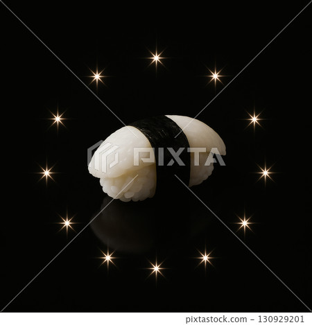 Creative Sushi with Nori Strip and Star Light Reflection on Black Background 130929201
