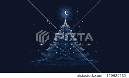 Blue Christmas tree with glowing star topper 130929383