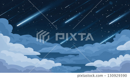Meteor Streaking Across Night Sky Over Clouds 130929390
