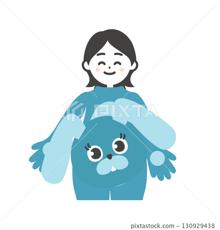Illustration of a woman holding the head of a removed costume 130929438