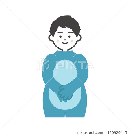 一名男子脫下服裝頭並雙手在身前緊握的插圖 130929445