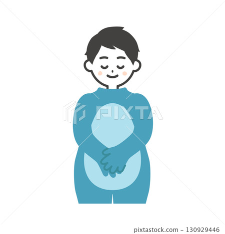 Illustration of a man in a costume bowing with his head removed 130929446