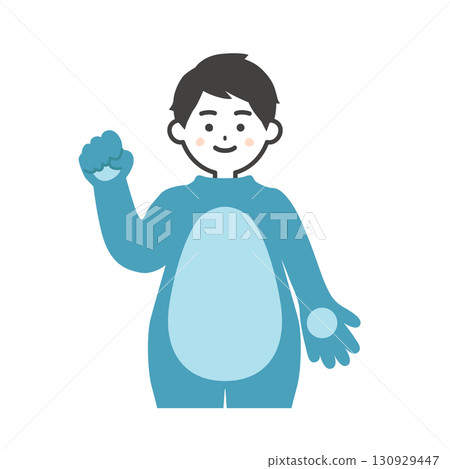 Illustration of a man in a costume with his head off making a fist pump Illustration of a man in a costume with his head off making a fist pump 130929447