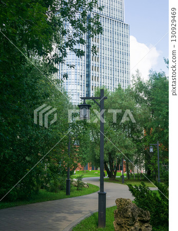 chinese lantern outdoor in the park on a background of foliage chinese lantern outdoor in the park on a background of foliage 130929469