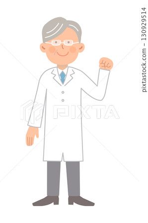 Male doctor (senior) posing with fist _ whole body Male doctor (senior) posing with fist _ whole body 130929514