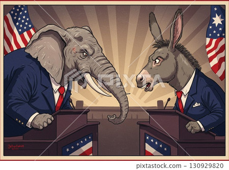 Political Debate Between Elephant and Donkey Political Debate Between Elephant and Donkey 130929820