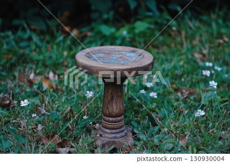 Rustic bird bath with garden scene. 130930004