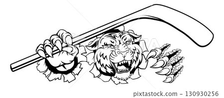 Tiger Ice Hockey Team Sports Cartoon Mascot 130930256