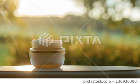 Cosmetic cream in a glass jar. Skin care concept. Cosmetic products background 130930390