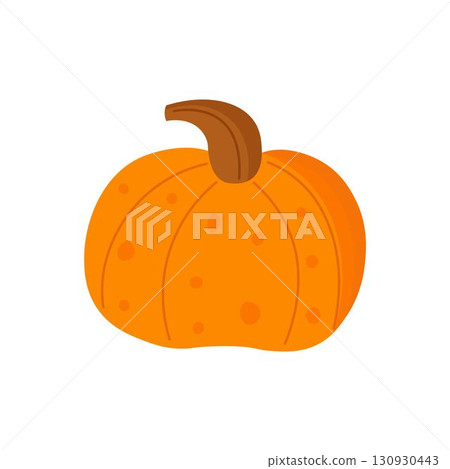Cartoon orange pumpkin with stem, flat illustration isolated Cartoon orange pumpkin with stem, flat illustration isolated 130930443