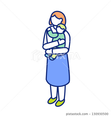 一名婦女抱著嬰兒並撫養孩子的等距插圖 130930500