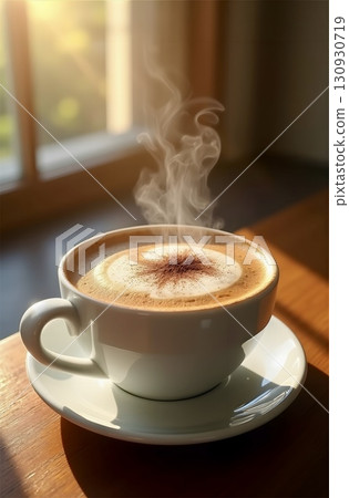 hot coffee on wood background 130930719