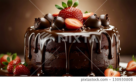 chocolate cake with strawberries 130930808