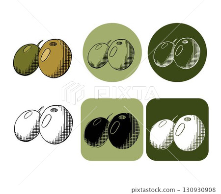 Olive icon berry logotype. Vector graphic line ink colored illustration. Use for cosmetic package, shop, store, products, spa salon, wellness program, skin 130930908