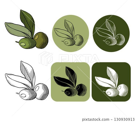 green vector olive branch logo. Olives oil sign. Vector graphic line ink colored illustration. Symbol of peace. Greek religious sign. Mythological icon Healthy products label. green vector olive branch logo. Olives oil sign. Vector graphic line ink colored illustration. Symbol of peace. Greek religious sign. Mythological icon Healthy products label. 130930913