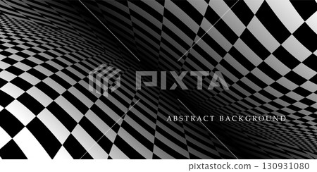 Abstract geometric checkered optical illusion background with perspective. Squared mosaic tile floor infinity futuristic copy space. Black and white design Abstract geometric checkered optical illusion background with perspective. Squared mosaic tile floor infinity futuristic copy space. Black and white design 130931080