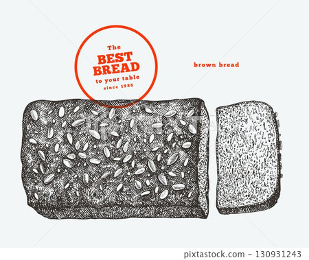 Hand Drawn Vector Whole Grain Bread Illustration. Not AI Generated. Retro Bakery Isolated Image. Old School Food Design Hand Drawn Vector Whole Grain Bread Illustration. Not AI Generated. Retro Bakery Isolated Image. Old School Food Design 130931243