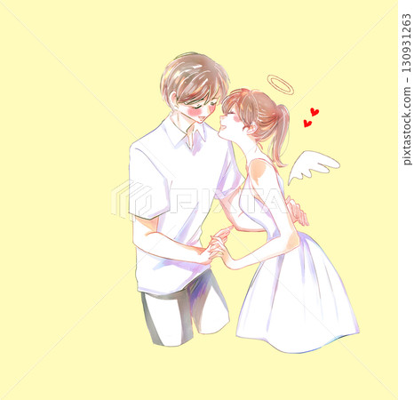 Angelic woman and shy man 130931263